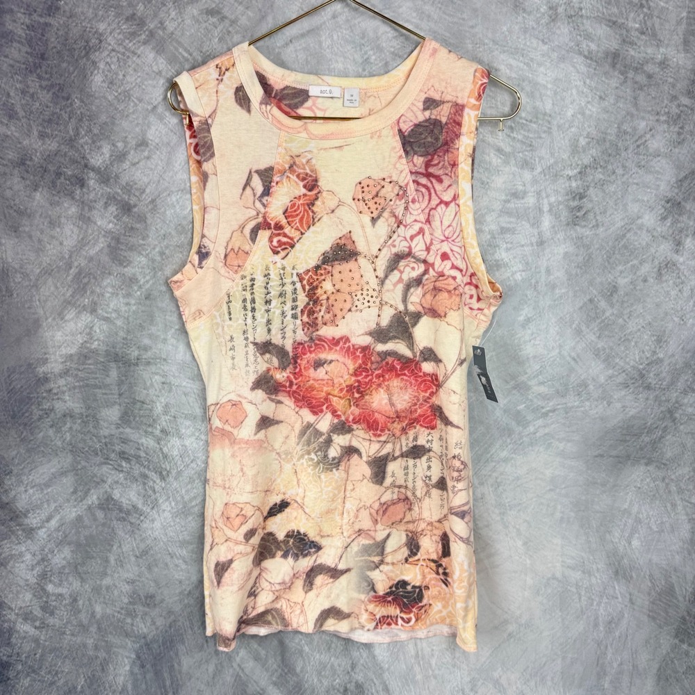 Y2K Japanese Floral Butterfly Rhinestone Tank Top Cottagecore Fairy Grunge M NEW